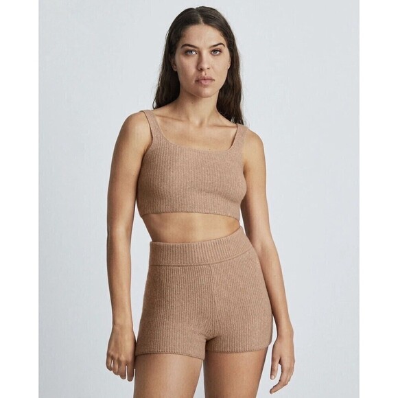 NWT Everlane Womens Cozy Stretch Tank Top Wool Blend Soft Cropped In Camel Sz M - Picture 1 of 6